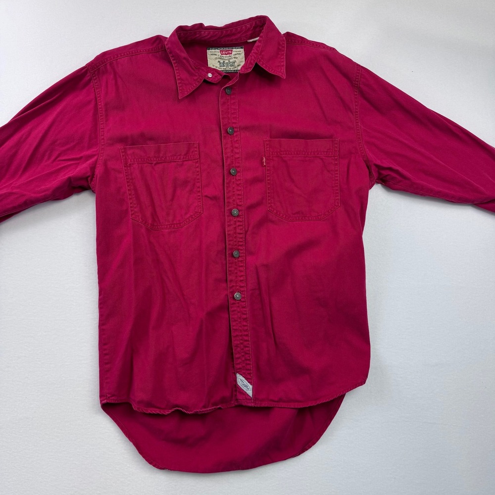 Vintage 90s Levis Mens Magenta Red Twill Button Down Shirt 60560-1385 Medium - Picture 2 of 9